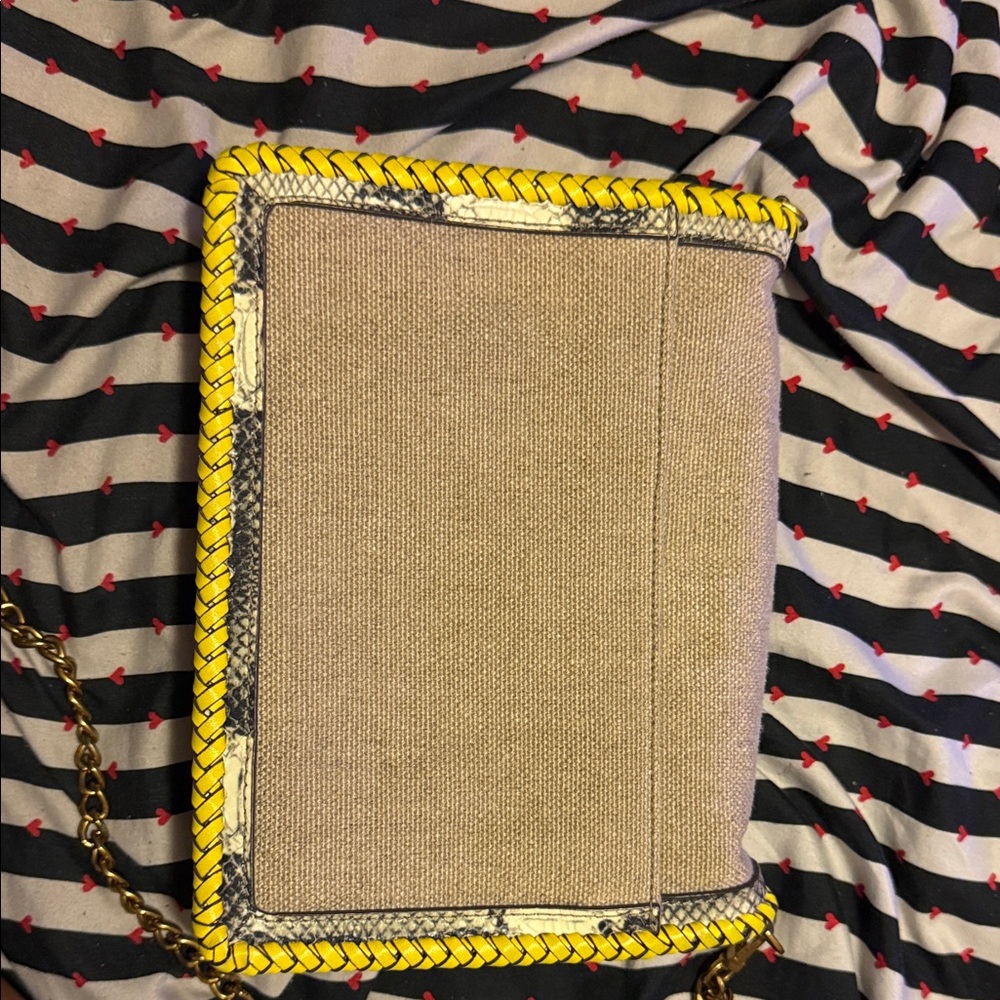 Tory Burch Yellow and Beige snakeskin Woven Clutch - Picture 2 of 8
